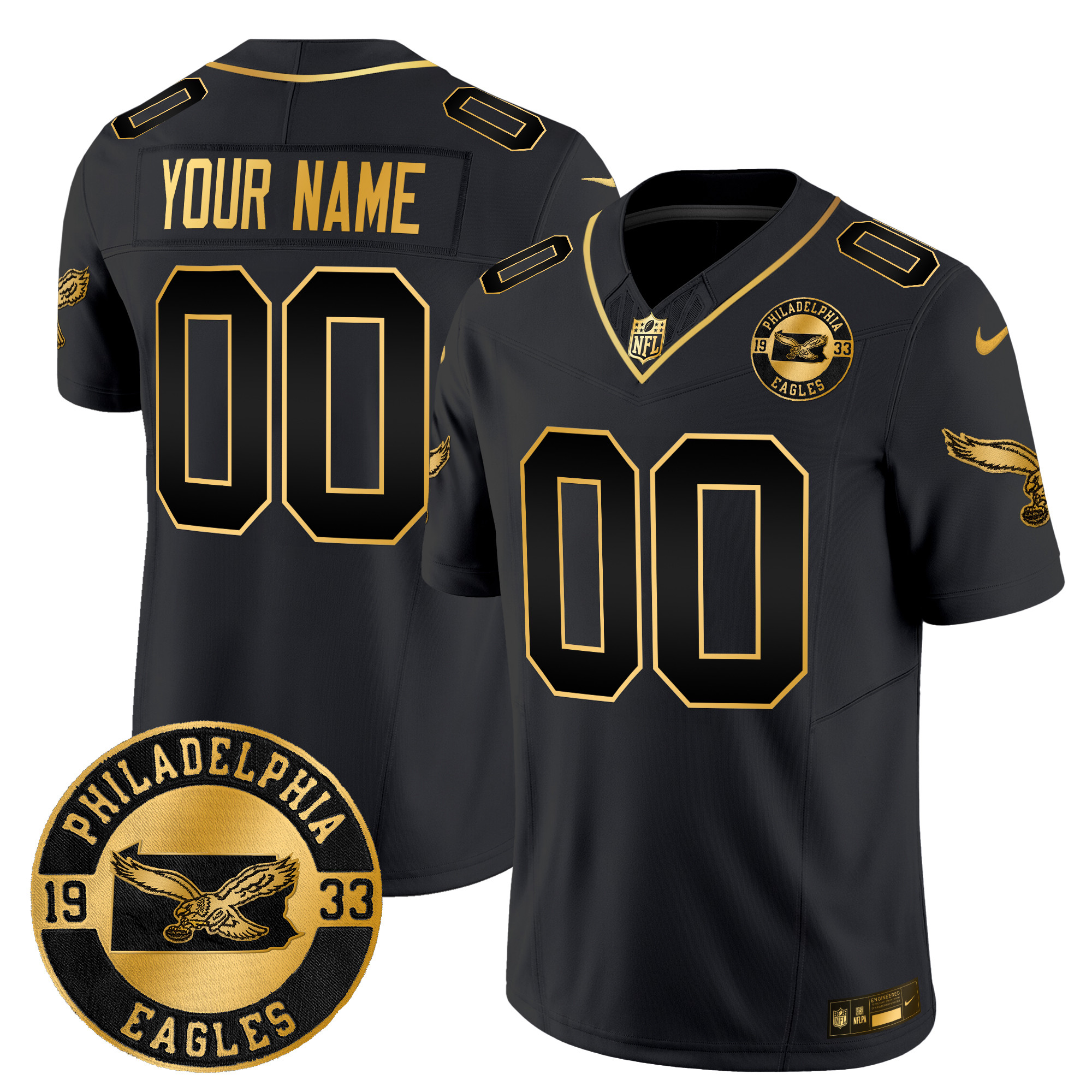 Men's Philadelphia Eagles 2024 Throwback Gold Vapor Limited Custom Black Gold Jersey - All Stitched