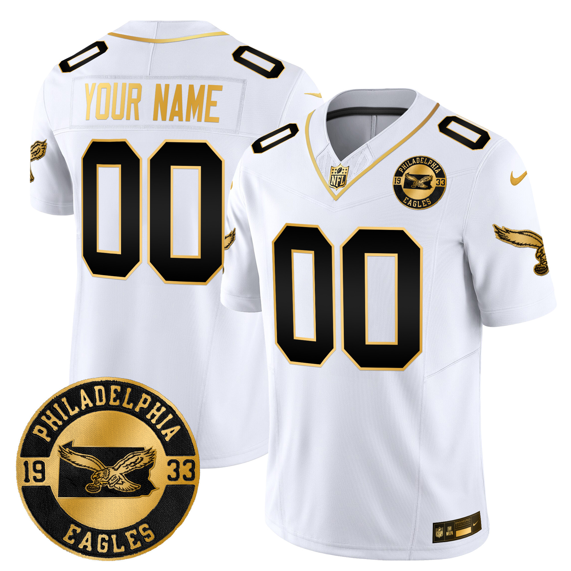 Men's Philadelphia Eagles 2024 Throwback Gold Vapor Limited Custom White Gold Jersey - All Stitched