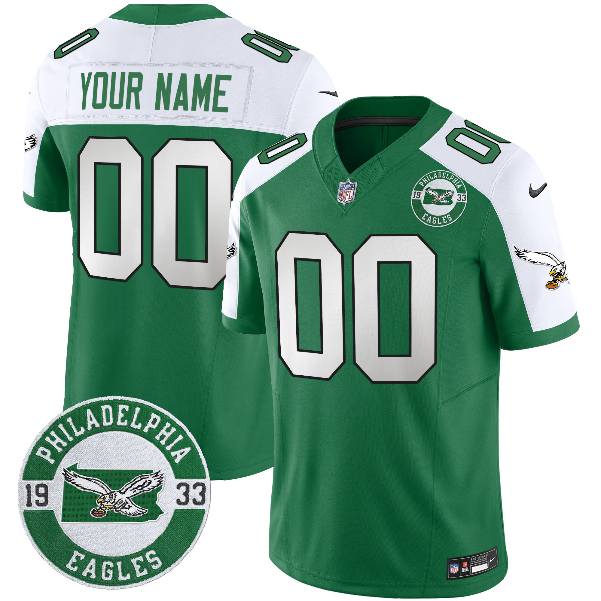Men's Philadelphia Eagles 2024 Throwback Vapor Limited Custom Kelly Alternate Jersey - All Stitched