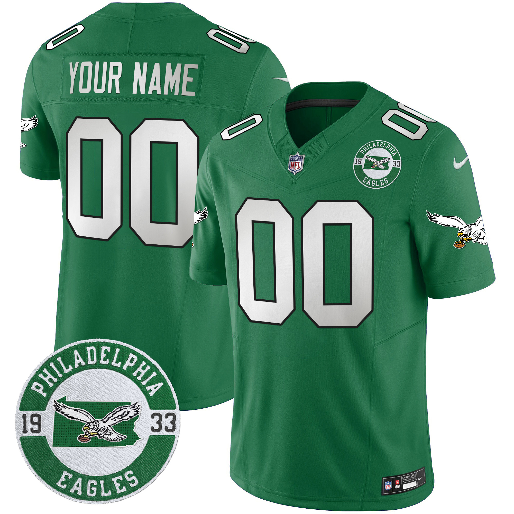 Men's Philadelphia Eagles 2024 Throwback Vapor Limited Custom Kelly Green Jersey - All Stitched