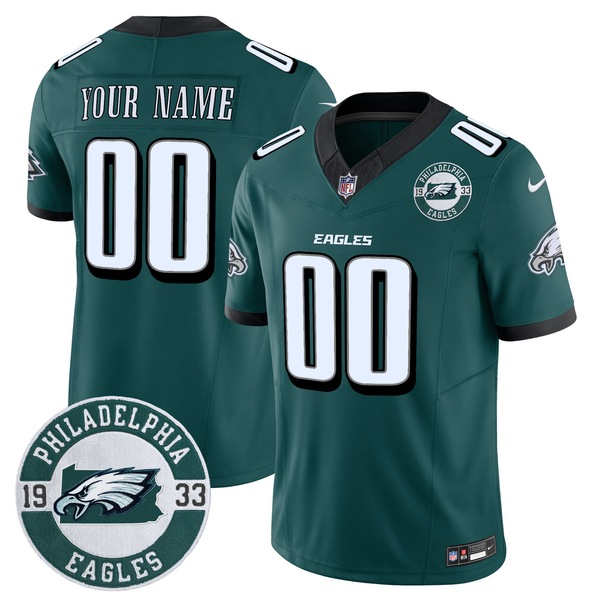 Men's Philadelphia Eagles 2024 Vapor Limited Custom Midnight Green Jersey - All Stitched