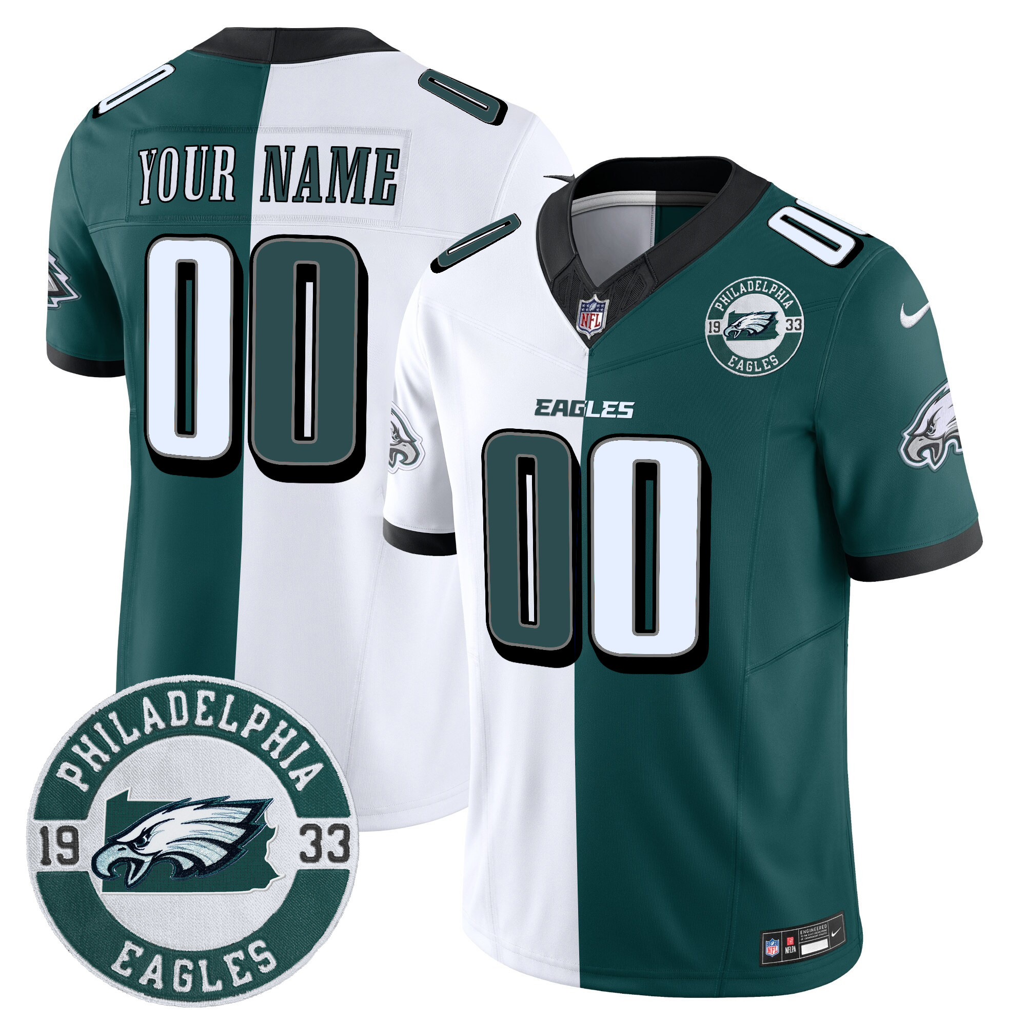Men's Philadelphia Eagles 2024 Vapor Limited Custom Split Jersey - All Stitched
