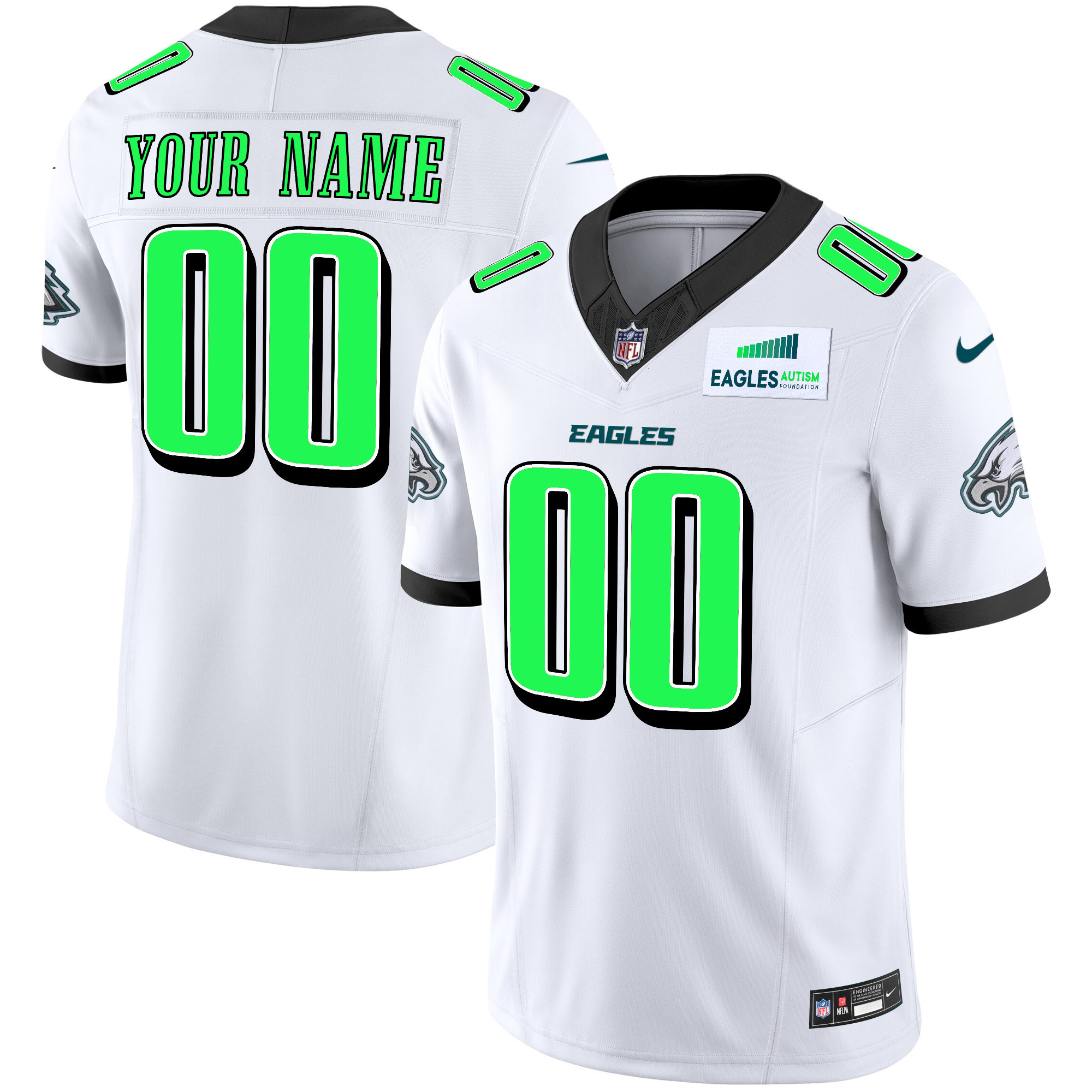 Men's Philadelphia Eagles Autism Foundation Patch Vapor Limited Custom White Jersey - All Stitched