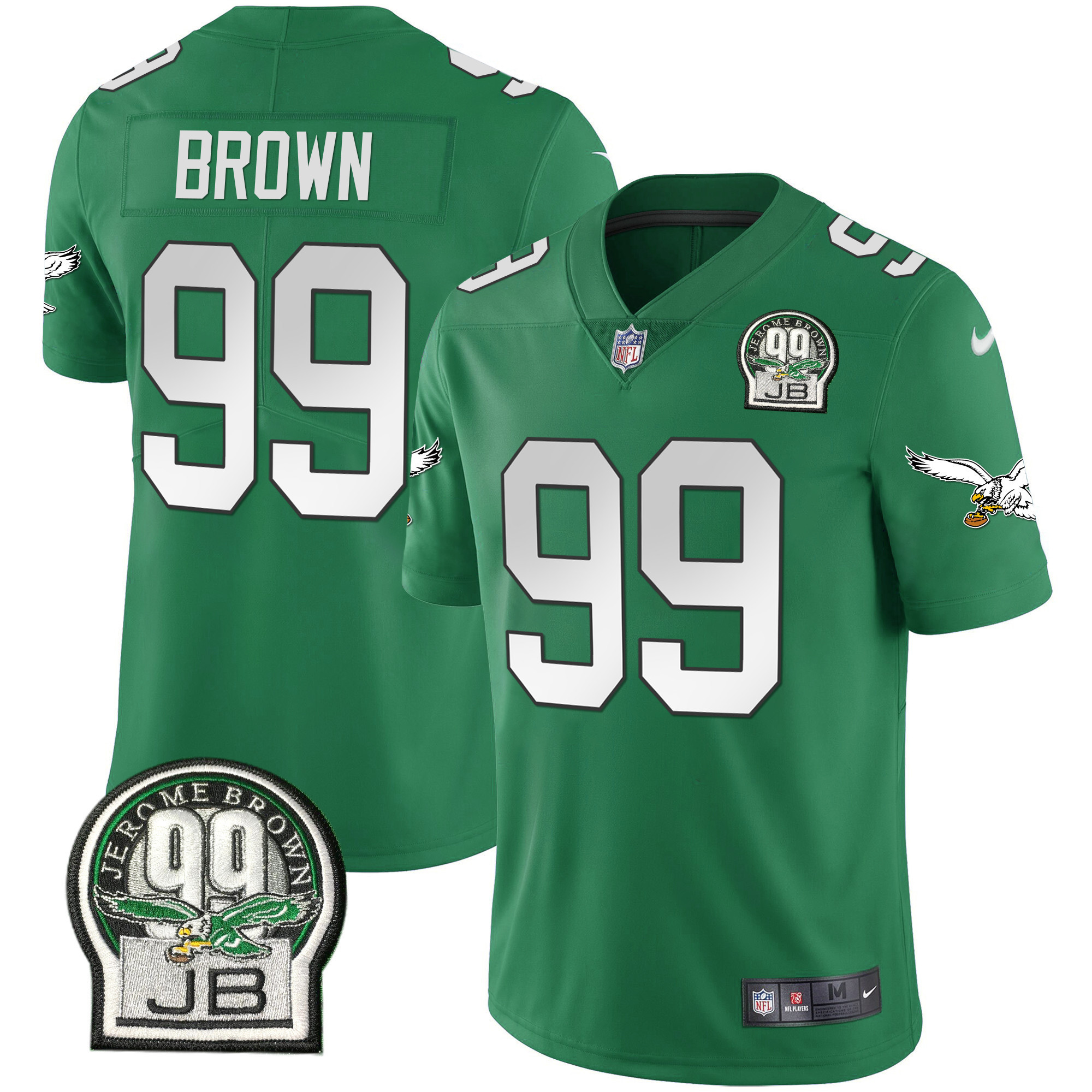 Men's Philadelphia Eagles Jerome Brown Retired Patch Gold & Kelly Kelly Green Jersey - All Stitched