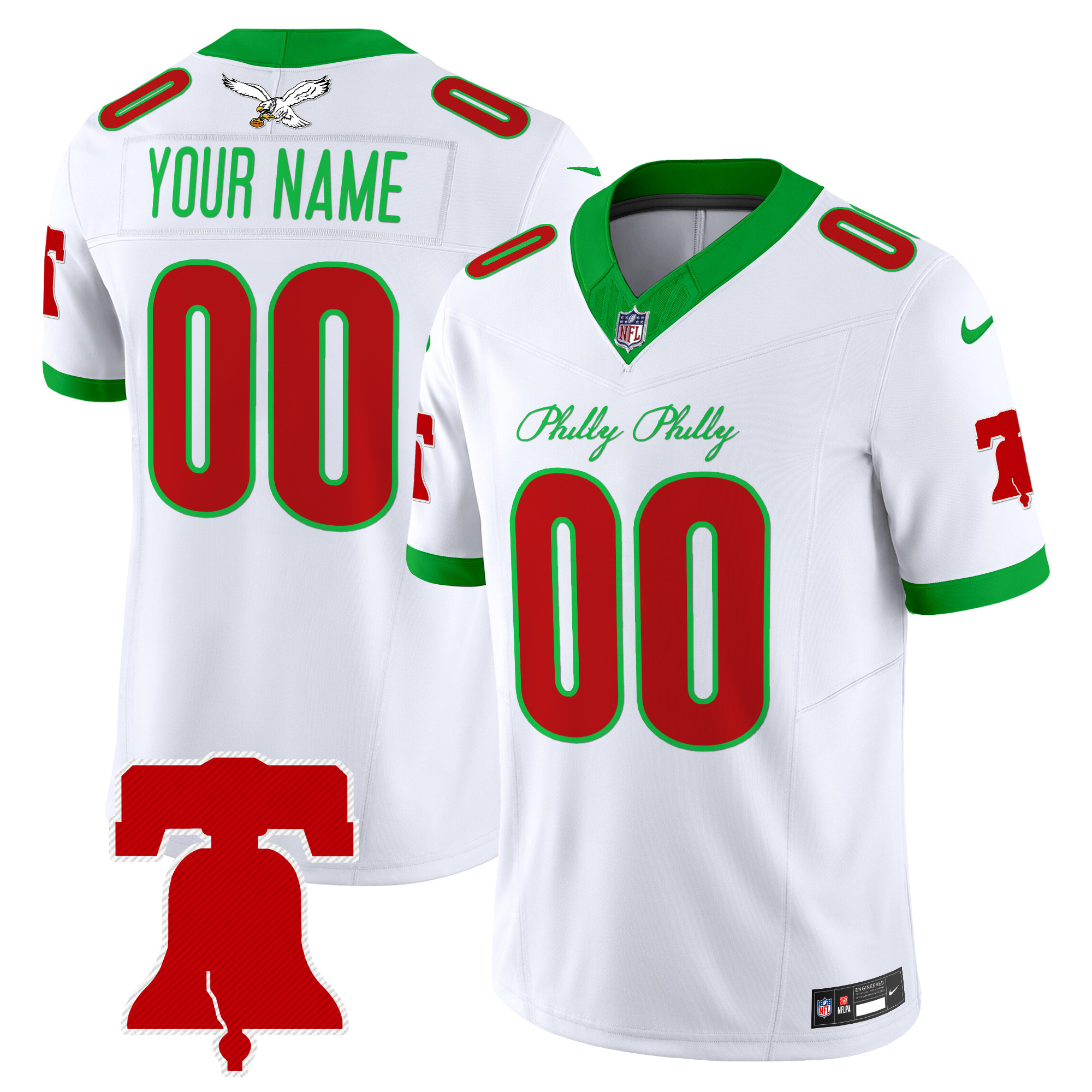 Men's Philadelphia Eagles Philly Phanatic Style Vapor Limited Custom Kelly White Jersey - All Stitched