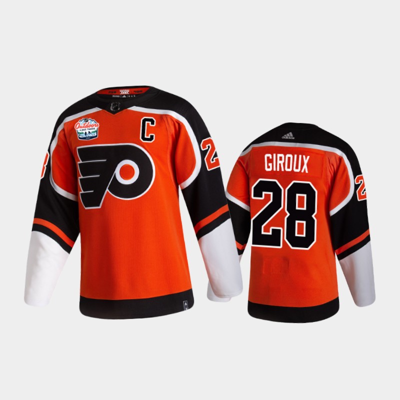 Men's Philadelphia Flyers Claude Giroux #28 2021 Lake Tahoe Orange Patch Jersey