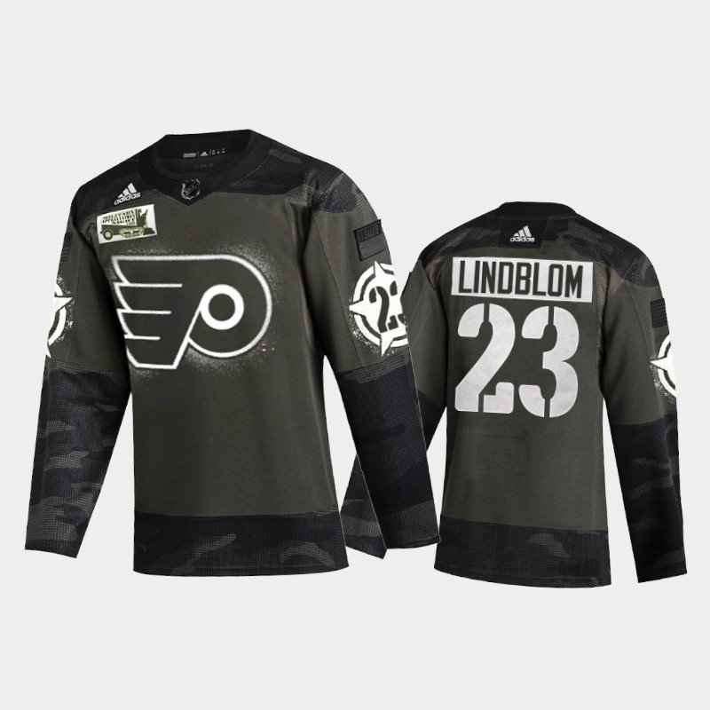 Men's Philadelphia Flyers Oskar Lindblom #23 2021 Military Appreciation Night Camo Jersey