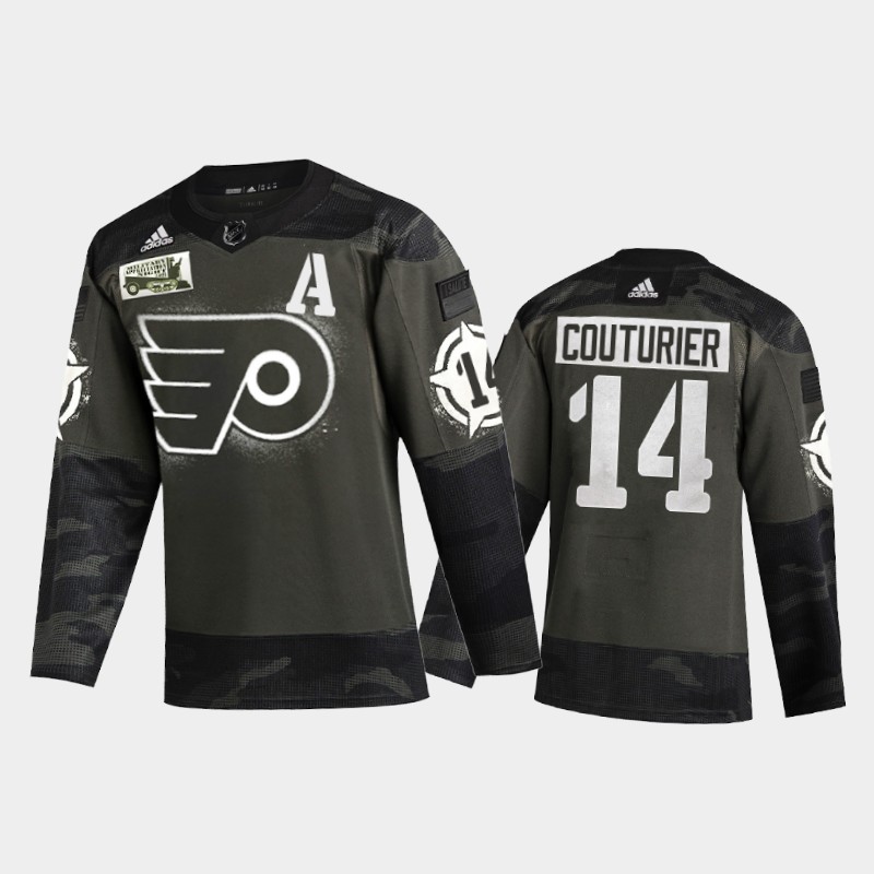 Men’s Philadelphia Flyers Sean Couturier #14 2021 Military Appreciation Night Camo Jersey