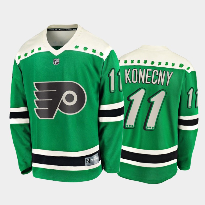Men's Philadelphia Flyers Travis Konecny #11 2021 St. Patrick's Day Green Jersey