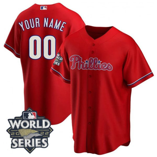 Men's Philadelphia Phillies 2022 World Series Custom Cool Base Red  Jersey - All Stitched