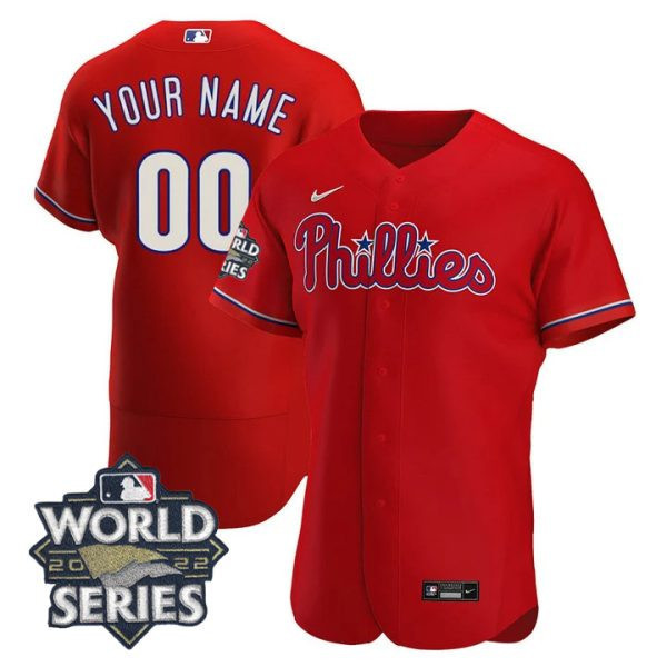 Men's Philadelphia Phillies 2022 World Series Custom Flex Base Red  Jersey - All Stitched