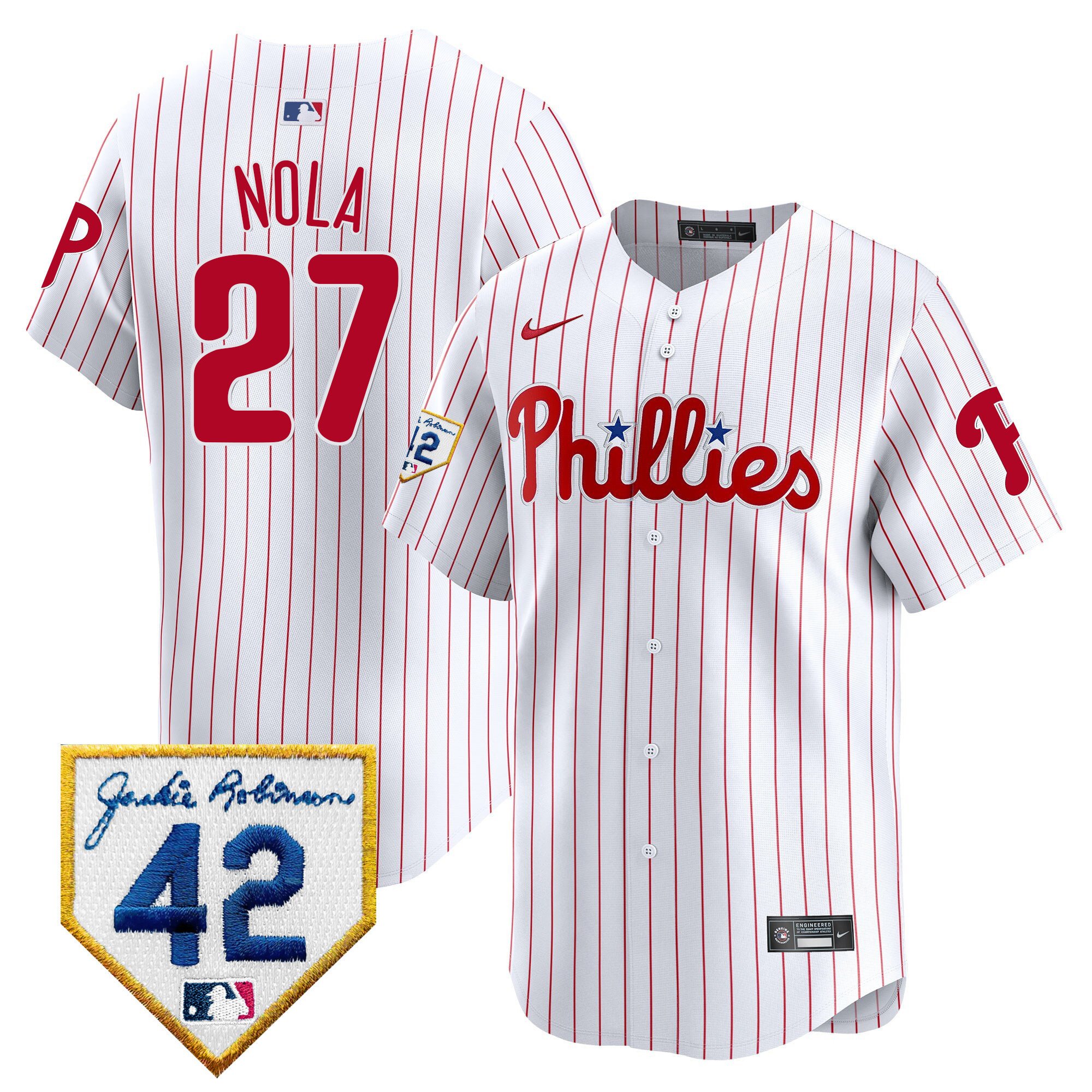 Men's Philadelphia Phillies Aaron Nola 2024 Jackie Robinson Patch Vapor Premier Limited White Jersey