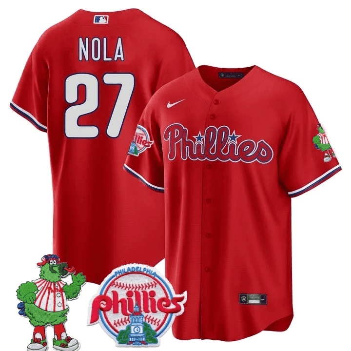 Men's Philadelphia Phillies Aaron Nola Phillie Phanatic Patch Red Jersey