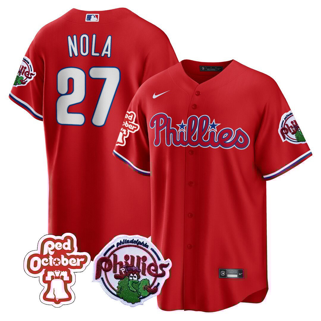 Men's Philadelphia Phillies Aaron Nola Red October Patch Red Jersey