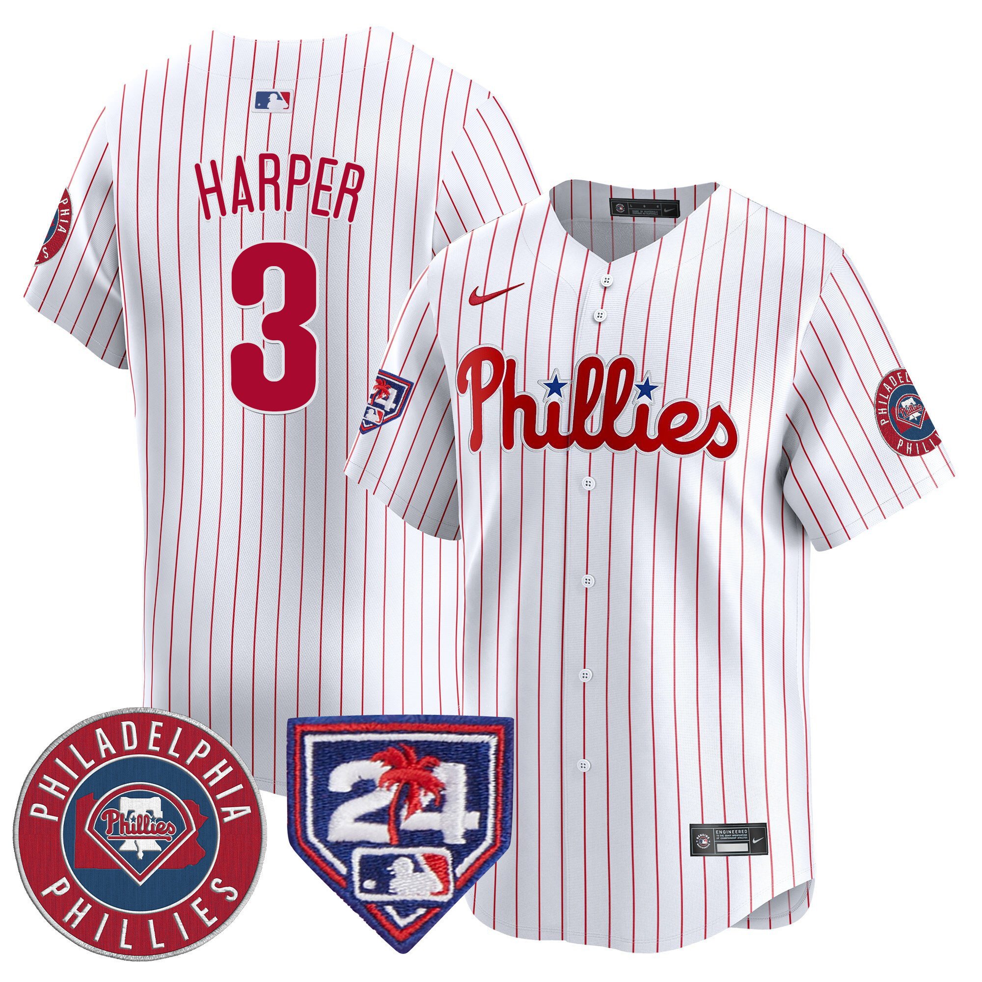 Men's Philadelphia Phillies Bryce Harper 2024 Spring Training Patch Vapor Premier Limited White Jersey