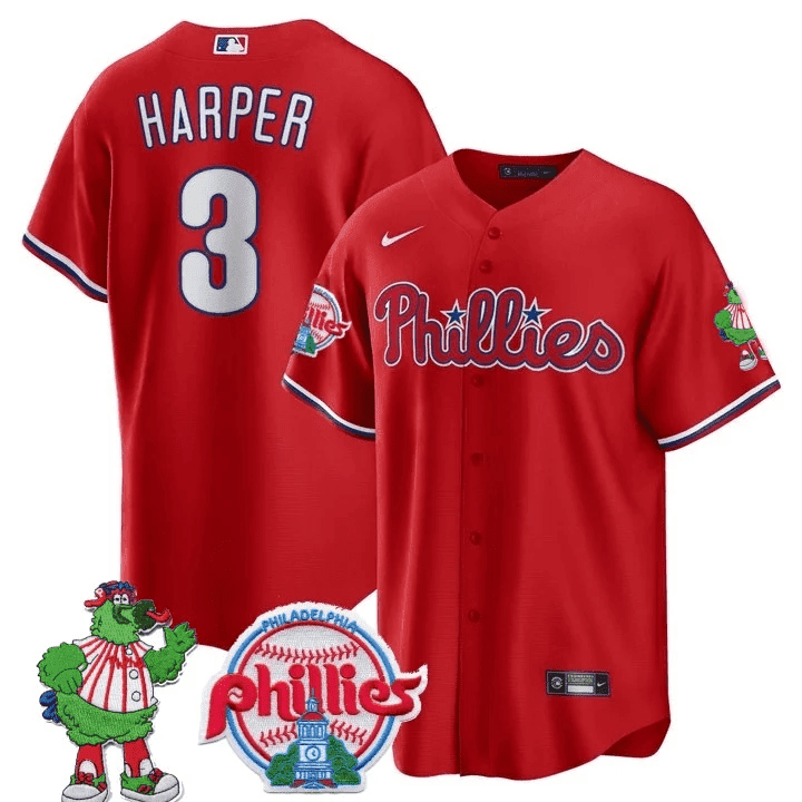 Men's Philadelphia Phillies Bryce Harper Phillie Phanatic Patch Red Jersey