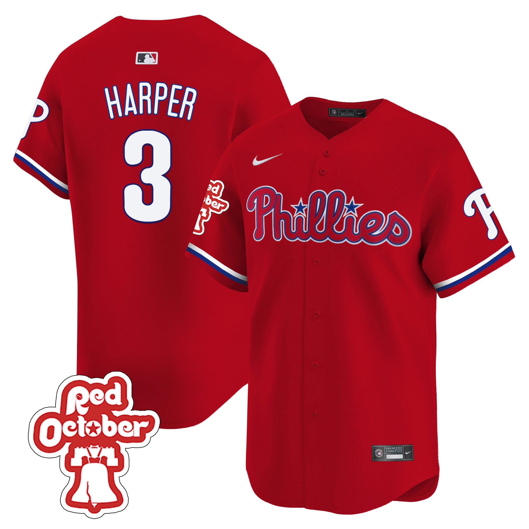 Men's Philadelphia Phillies Bryce Harper Red Octorber Patch Vapor Premier Limited Red Jersey
