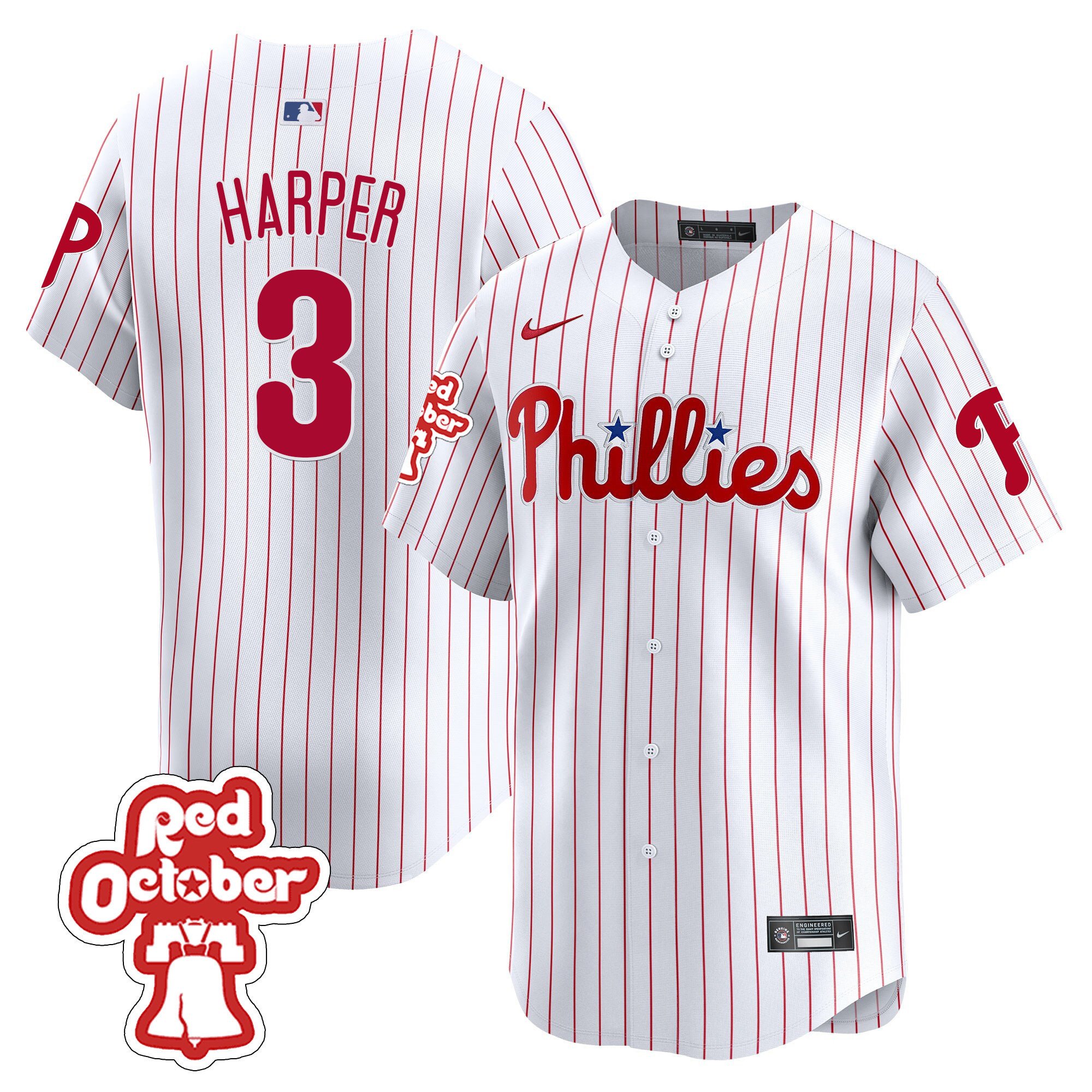 Men's Philadelphia Phillies Bryce Harper Red Octorber Patch Vapor Premier Limited White Jersey
