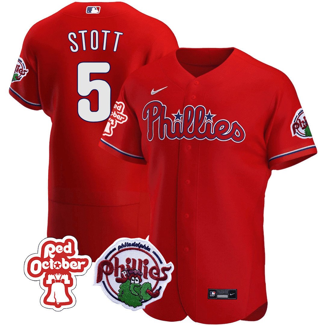 Men's Philadelphia Phillies Bryson Stott Red October Patch Flex Red Jersey