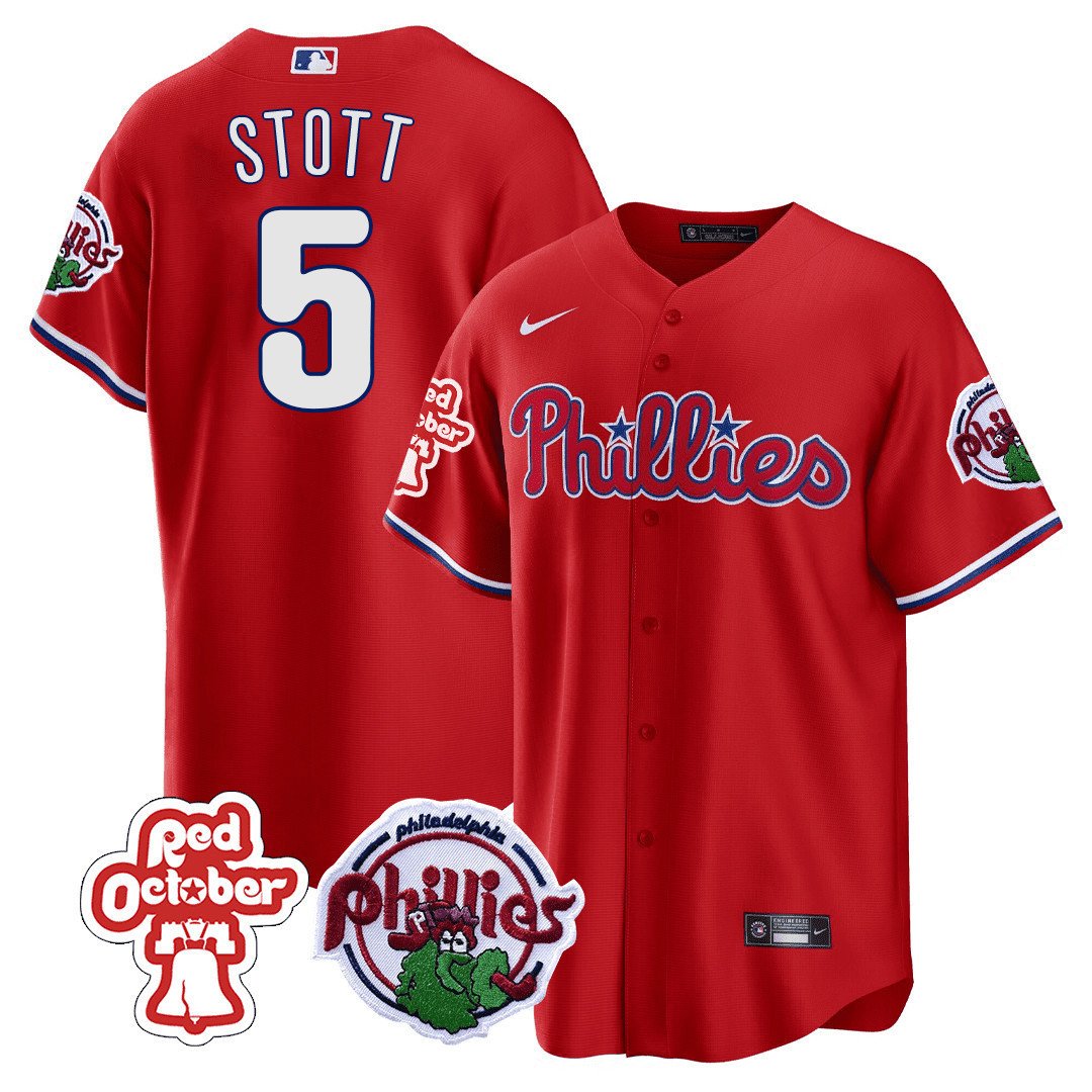 Men's Philadelphia Phillies Bryson Stott Red October Patch Red Jersey