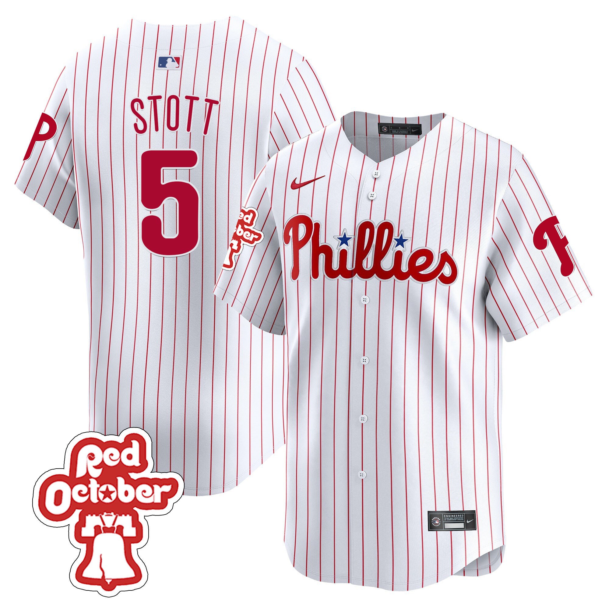 Men's Philadelphia Phillies Bryson Stott Red Octorber Patch Vapor Premier Limited White Jersey