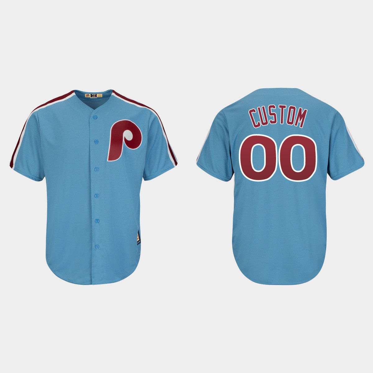 Men's Philadelphia Phillies Custom Light Blue Cooperstown Player Cool Base Jersey