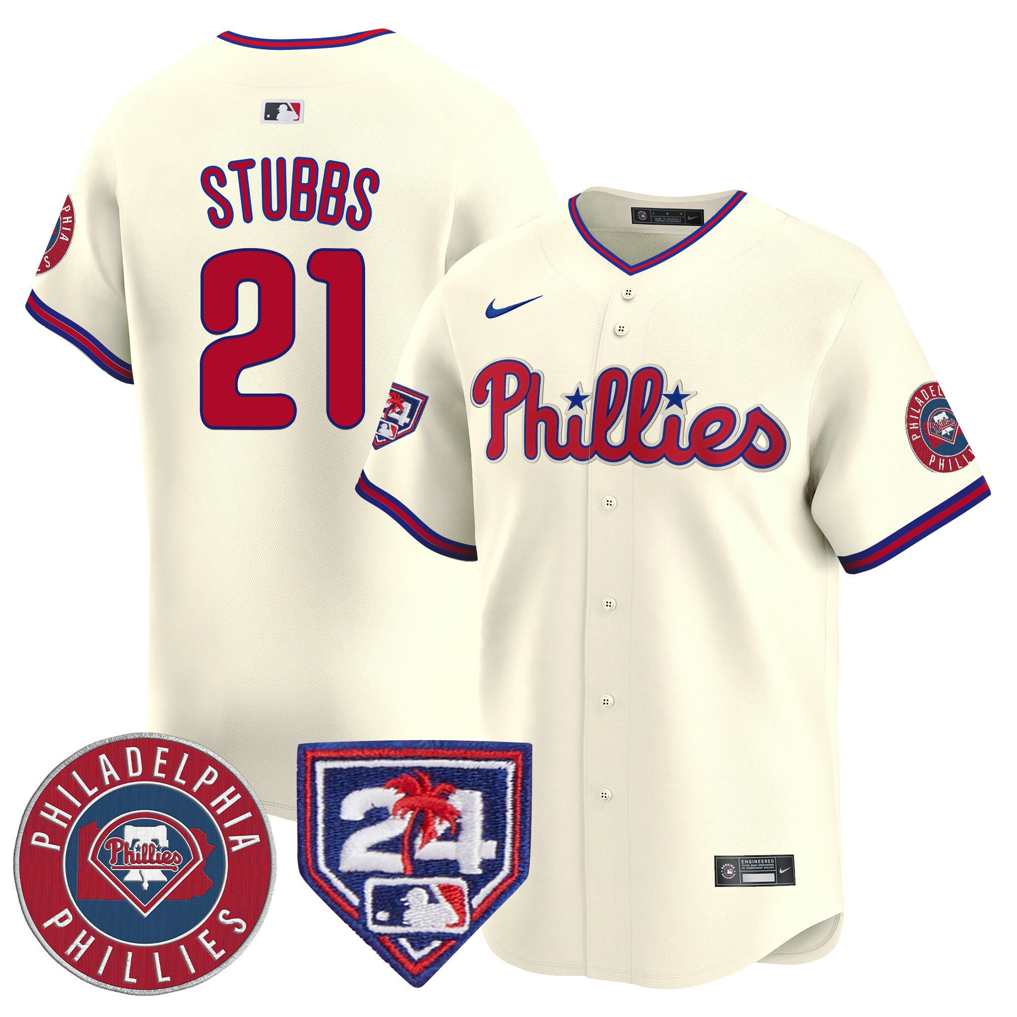 Men's Philadelphia Phillies Garrett Stubbs 2024 Spring Training Patch Vapor Premier Limited Cream Jersey