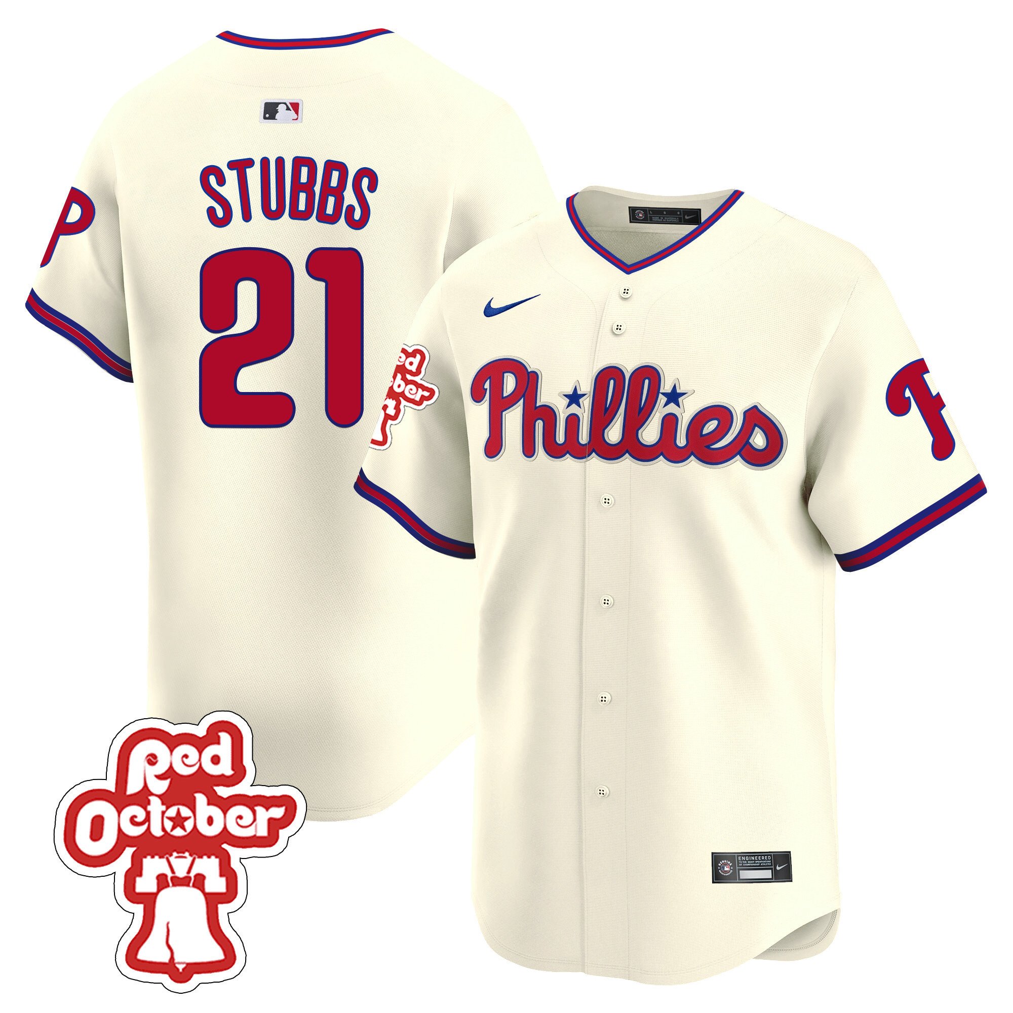 Men's Philadelphia Phillies Garrett Stubbs Red Octorber Patch Vapor Premier Limited Cream Jersey