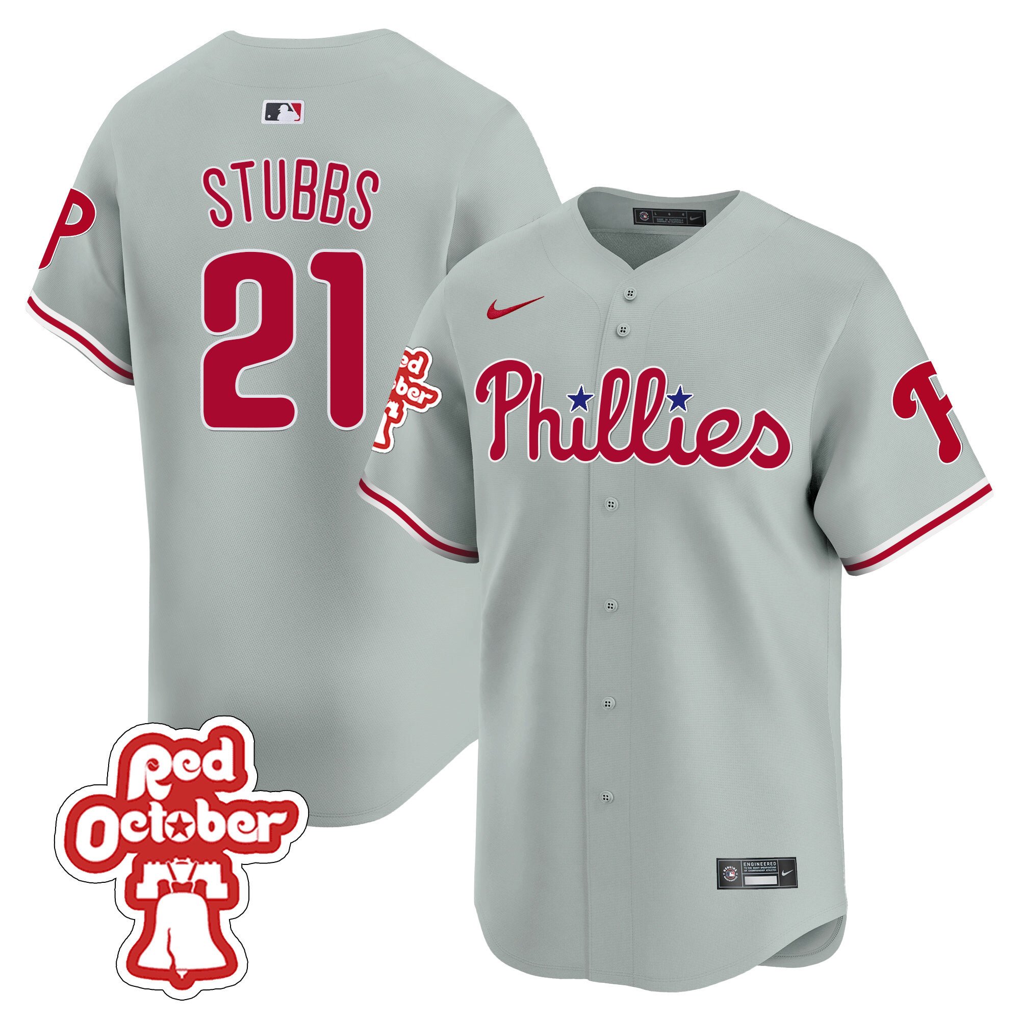 Men's Philadelphia Phillies Garrett Stubbs Red Octorber Patch Vapor Premier Limited Gray Road Jersey