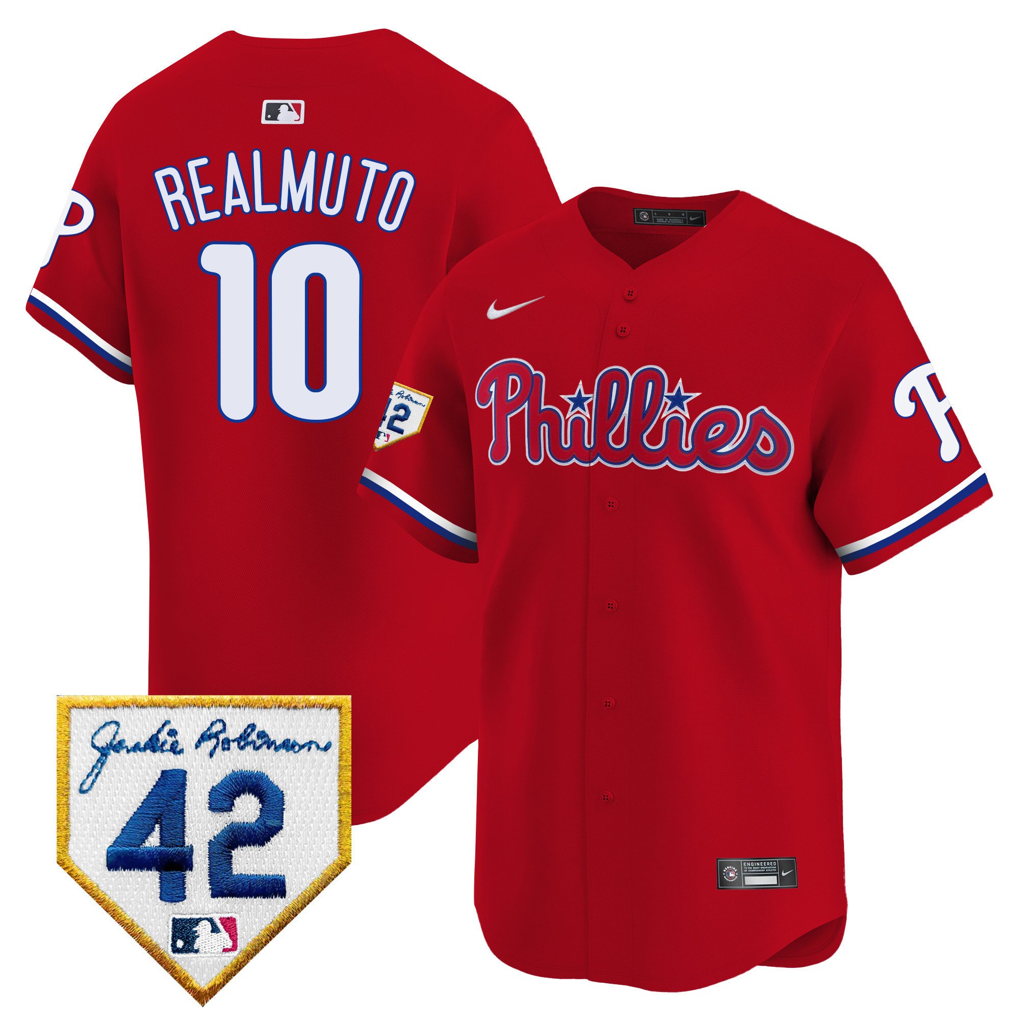Men's Philadelphia Phillies J.T. Realmuto 2024 Jackie Robinson Patch Vapor Premier Limited Red Jersey