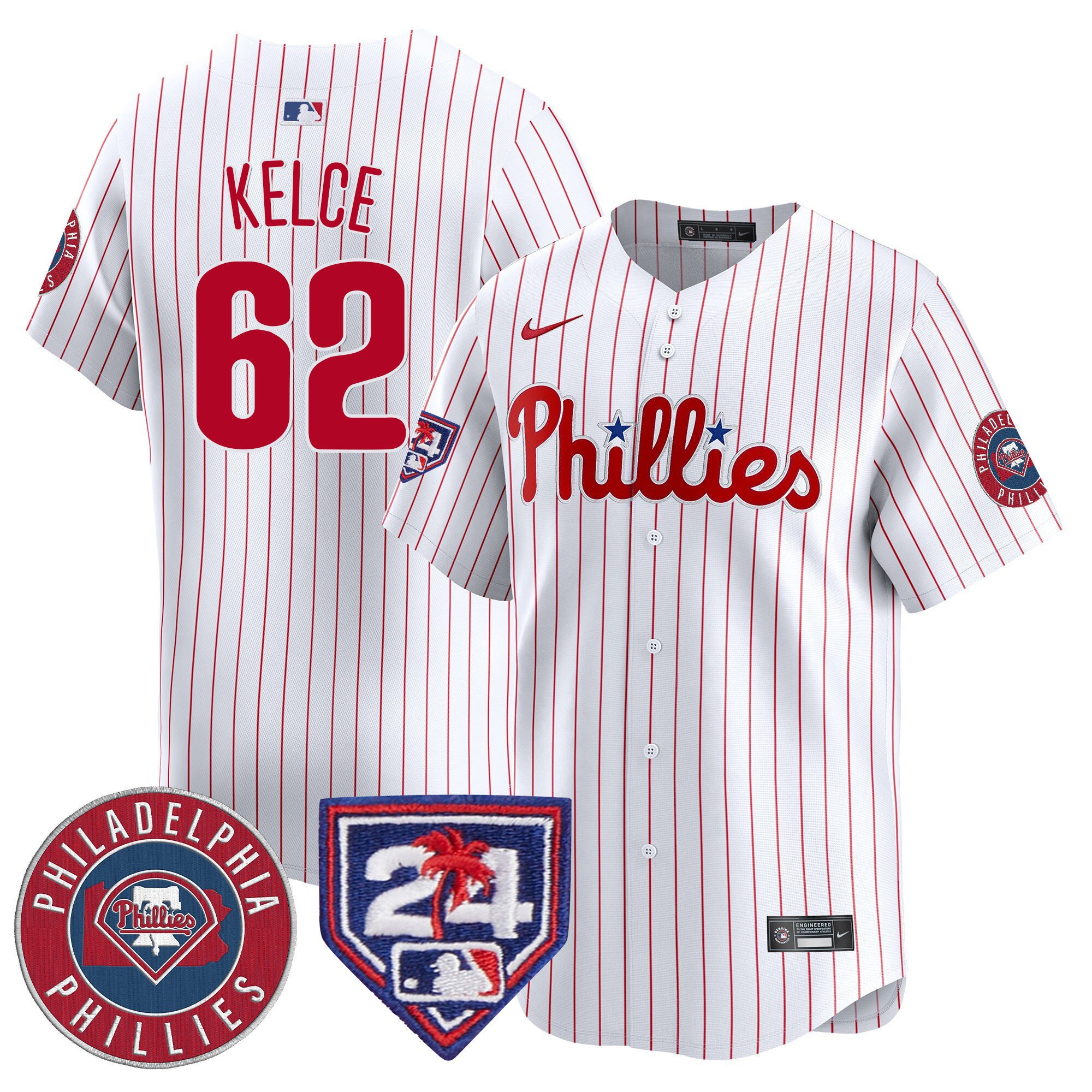 Men's Philadelphia Phillies Jason Kelce 2024 Spring Training Patch Vapor Premier Limited White Jersey