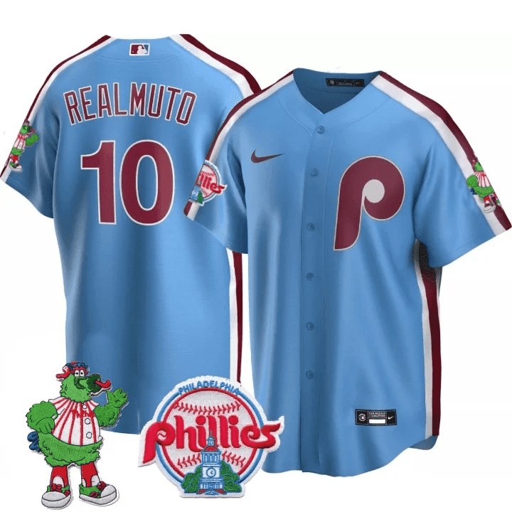Men's Philadelphia Phillies JT Realmuto Phillie Phanatic Patch Blue Jersey