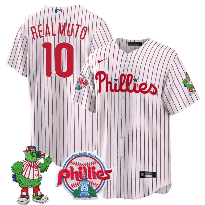 Men's Philadelphia Phillies JT Realmuto Phillie Phanatic Patch White Jersey
