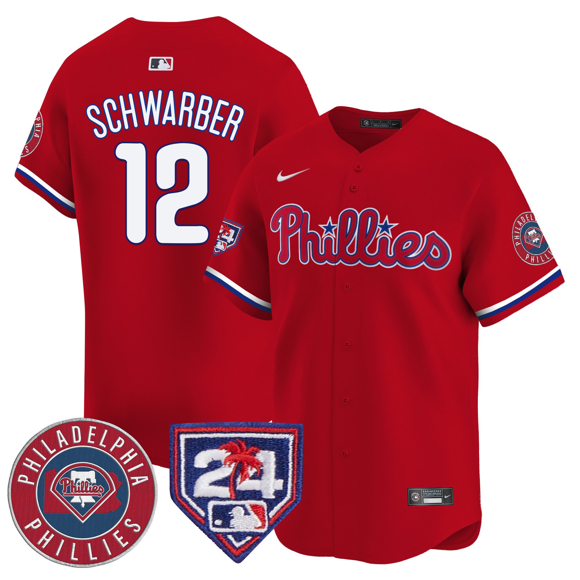 Men's Philadelphia Phillies Kyle Schwarber 2024 Spring Training Patch Vapor Premier Limited Red Jersey