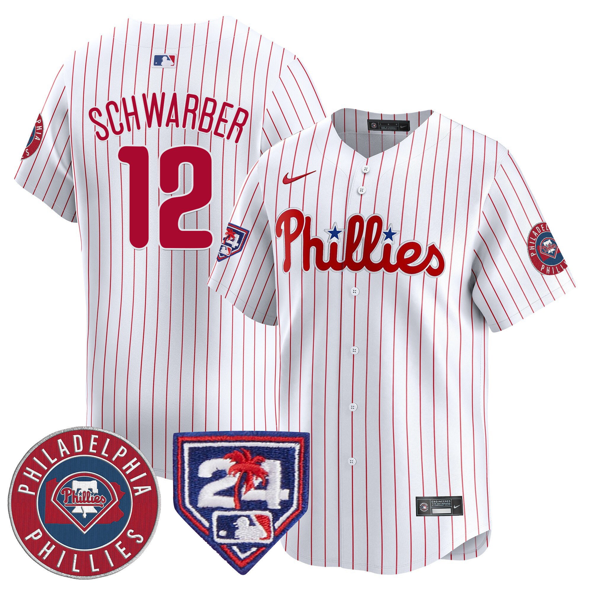 Men's Philadelphia Phillies Kyle Schwarber 2024 Spring Training Patch Vapor Premier Limited White Jersey