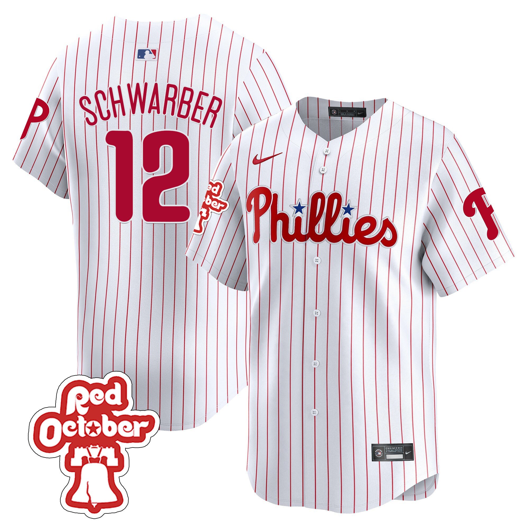 Men's Philadelphia Phillies Kyle Schwarber Red Octorber Patch Vapor Premier Limited White Jersey
