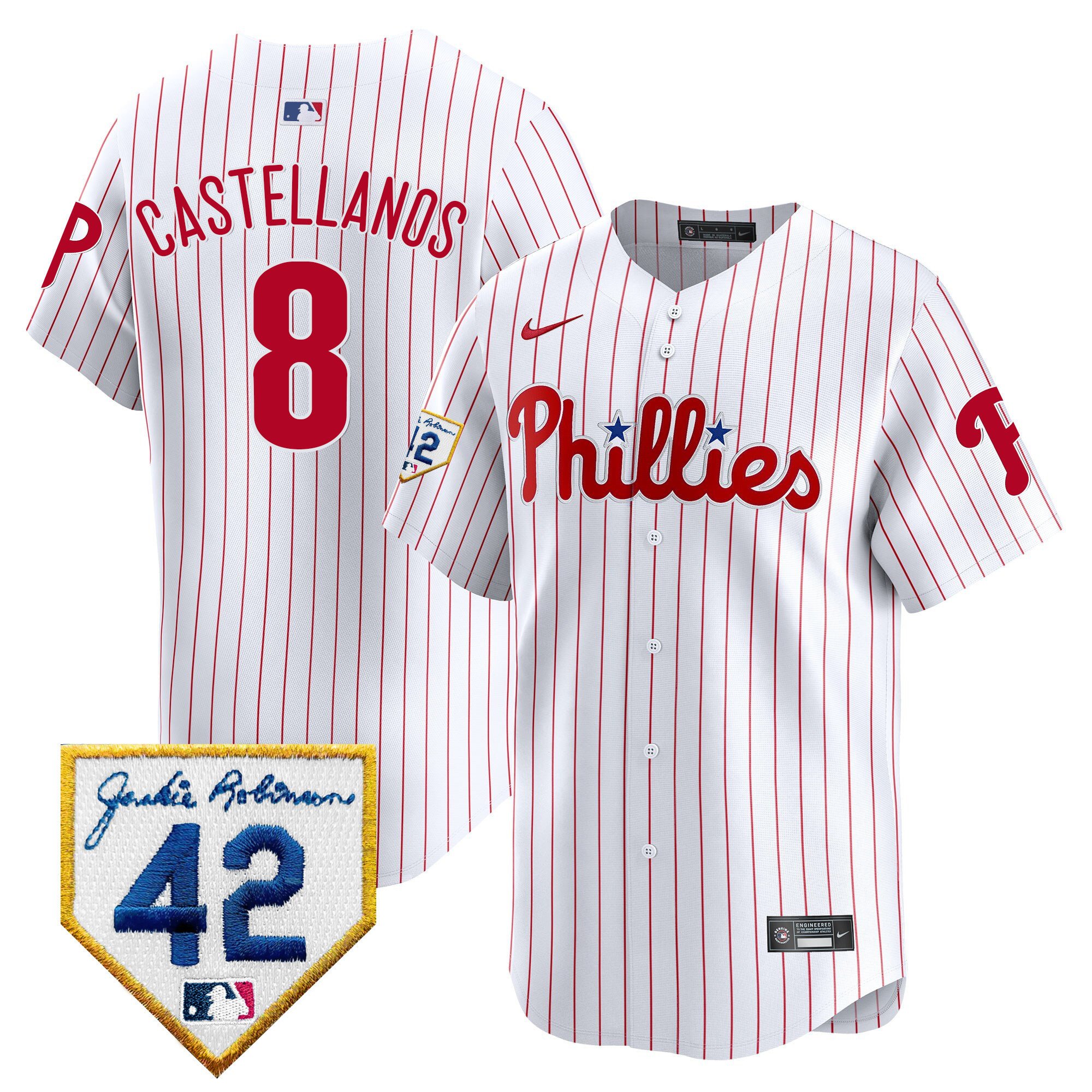Men's Philadelphia Phillies Nick Castellanos 2024 Jackie Robinson Patch Vapor Premier Limited White Jersey