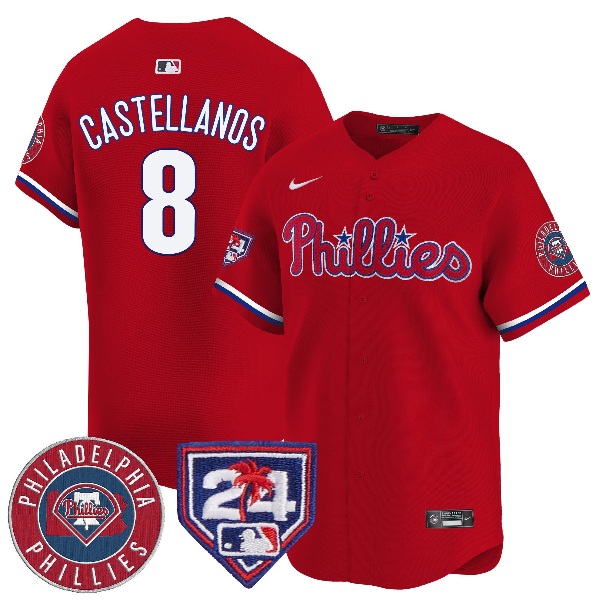Men's Philadelphia Phillies Nick Castellanos 2024 Spring Training Patch Vapor Premier Limited Red Jersey