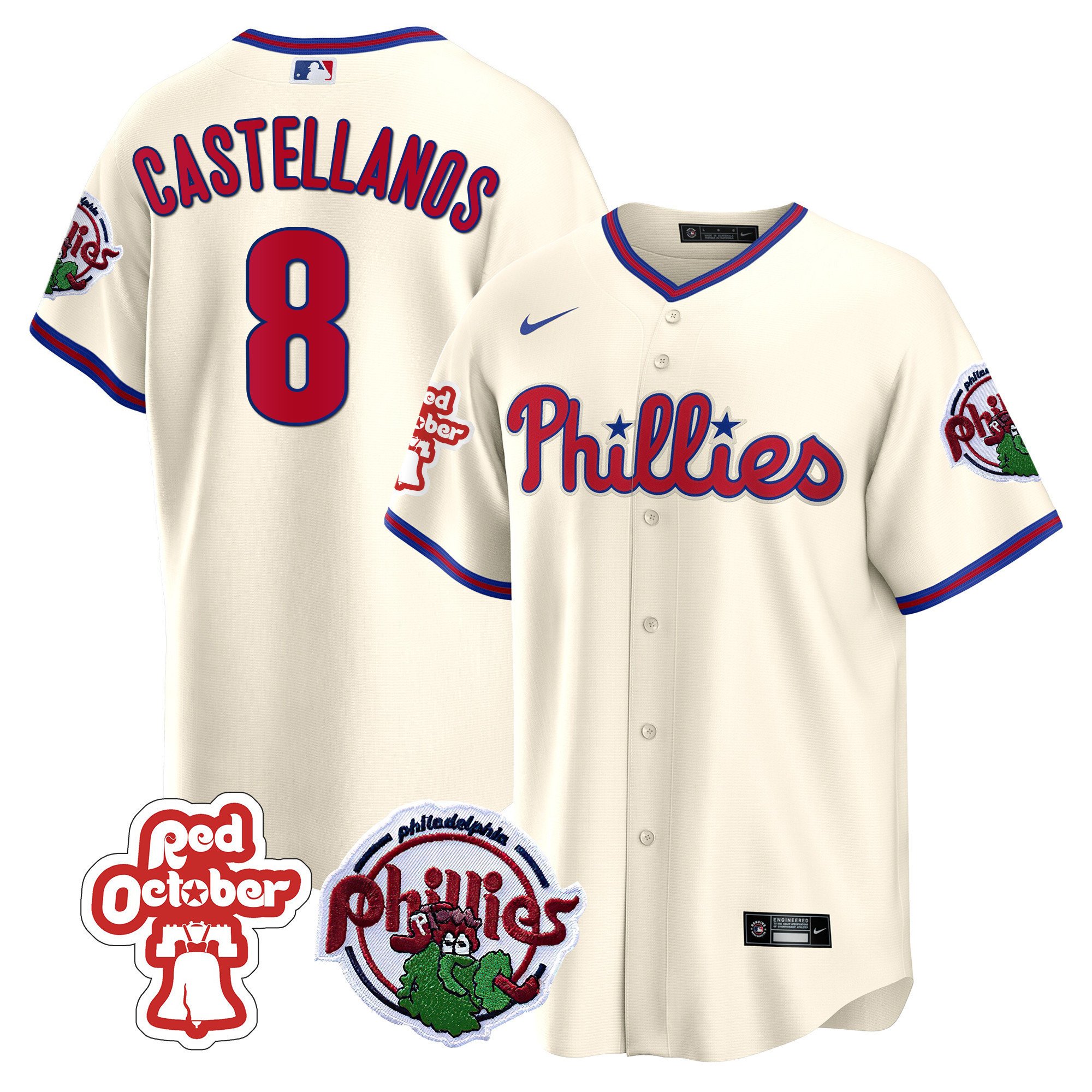 Men's Philadelphia Phillies Nick Castellanos Red October Patch Cream Jersey