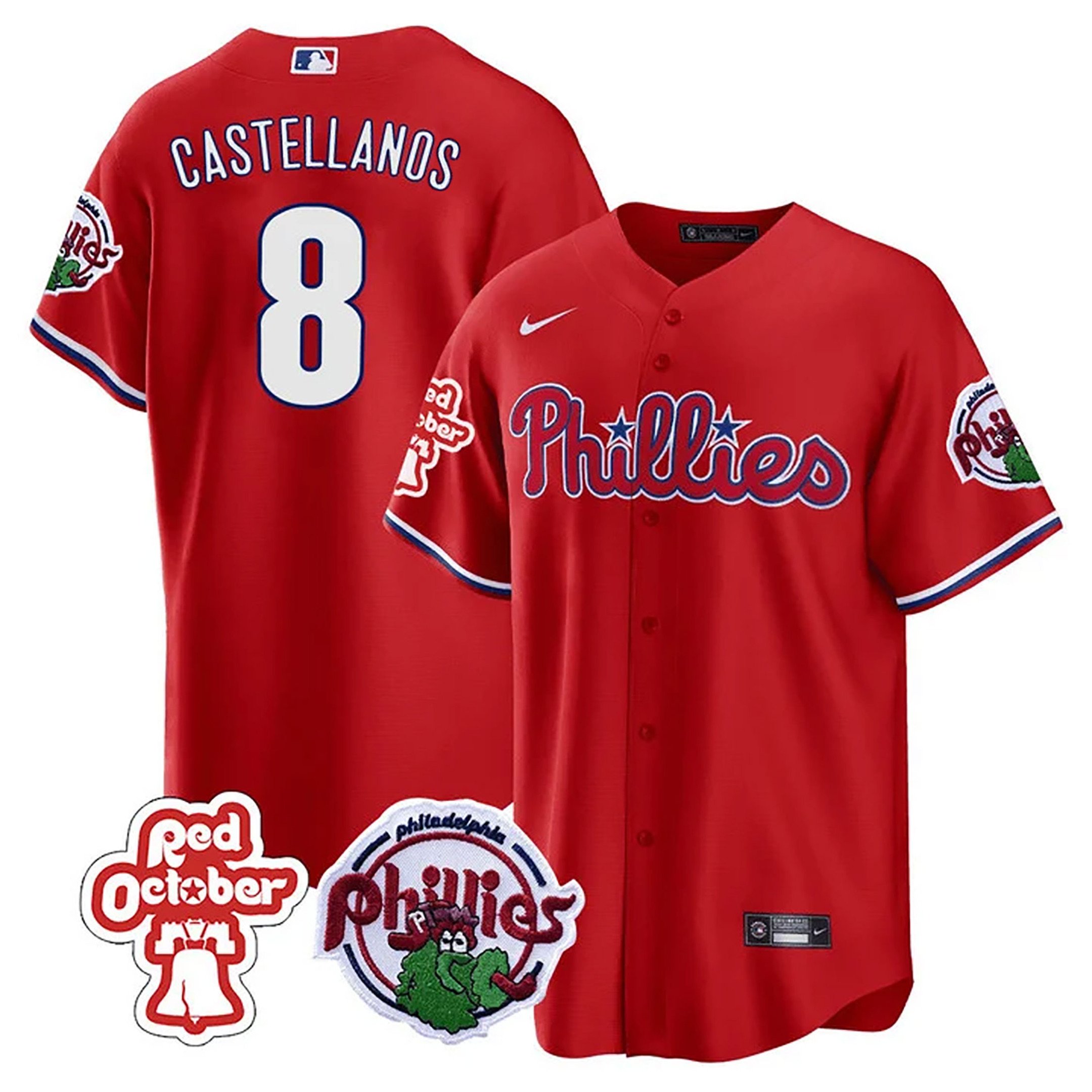 Men's Philadelphia Phillies Nick Castellanos Red October Patch Red Jersey