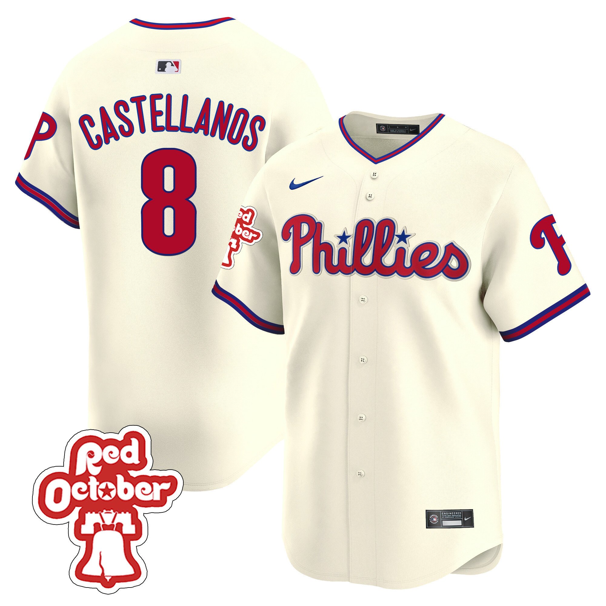 Men's Philadelphia Phillies Nick Castellanos Red Octorber Patch Vapor Premier Limited Cream Jersey