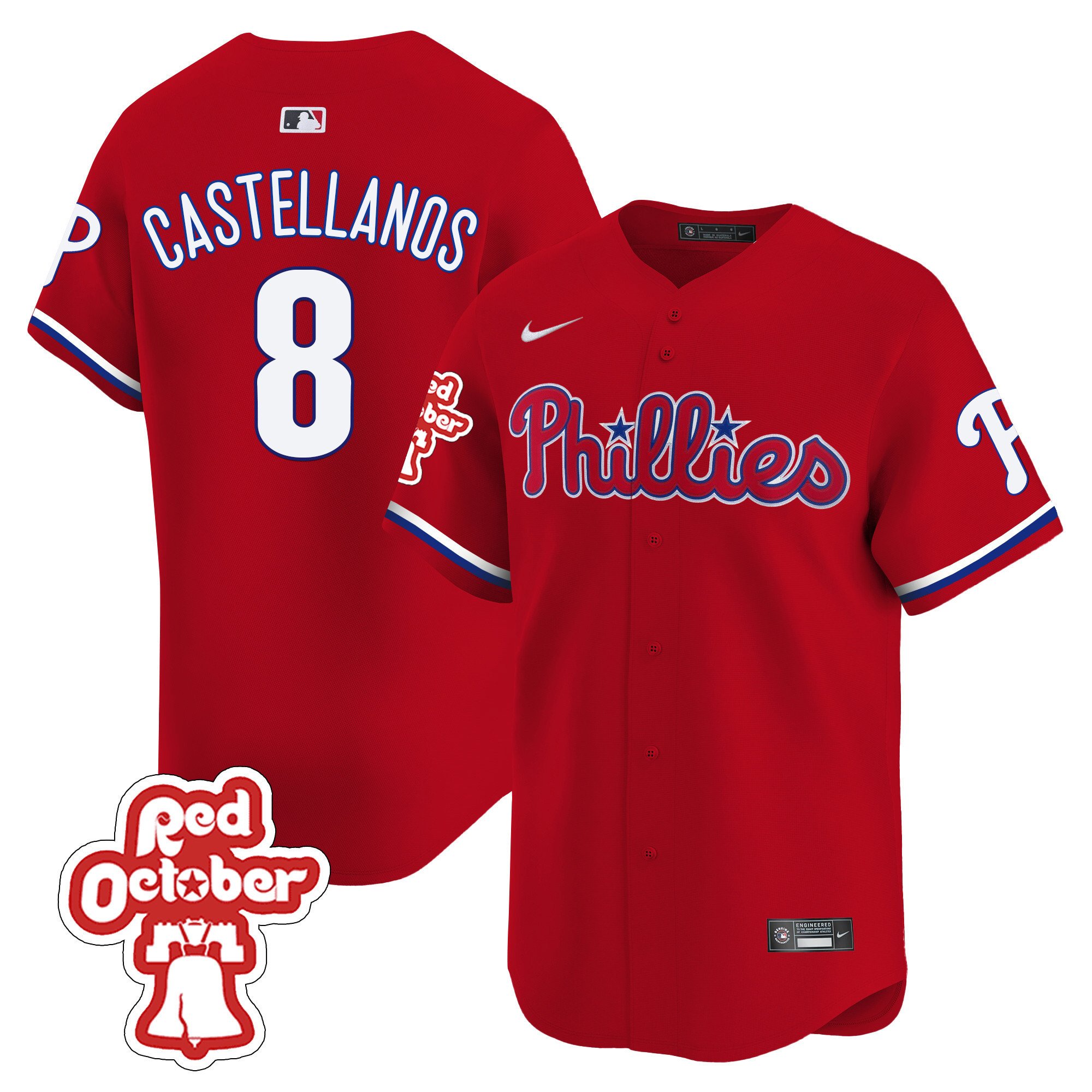 Men's Philadelphia Phillies Nick Castellanos Red Octorber Patch Vapor Premier Limited Red Jersey