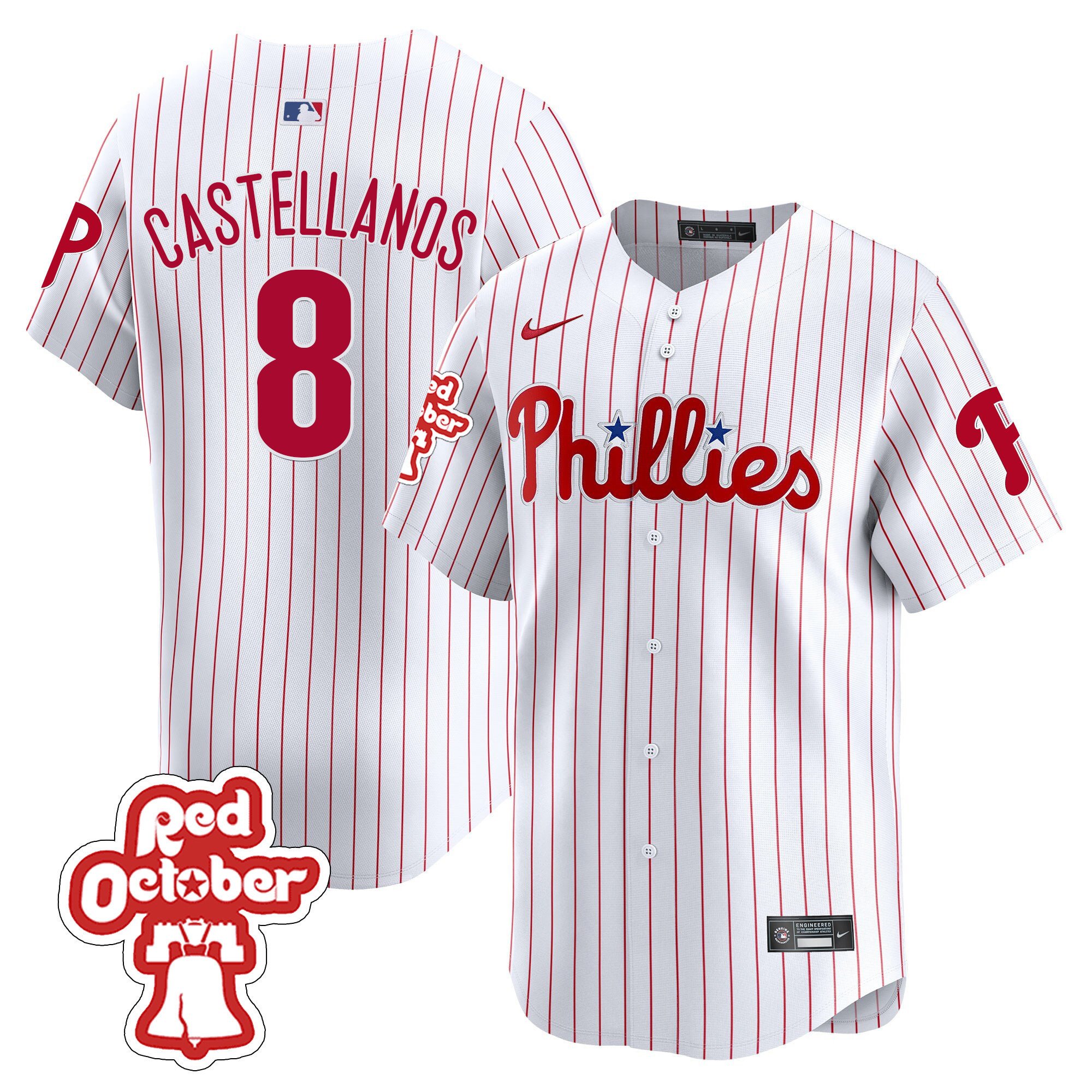 Men's Philadelphia Phillies Nick Castellanos Red Octorber Patch Vapor Premier Limited White Jersey
