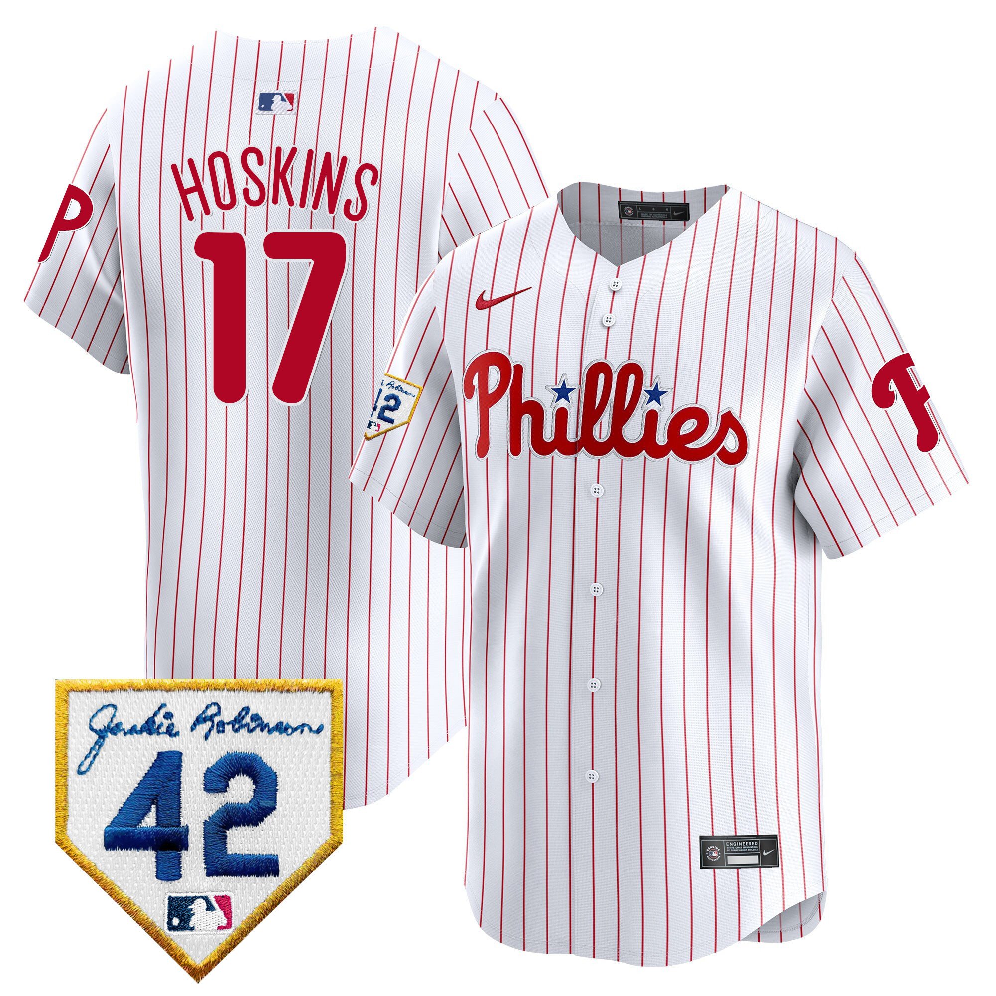 Men's Philadelphia Phillies Rhys Hoskins 2024 Jackie Robinson Patch Vapor Premier Limited White Jersey