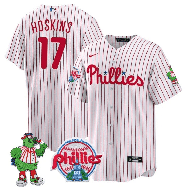 Men's Philadelphia Phillies Rhys Hoskins Phillie Phanatic Patch White Jersey