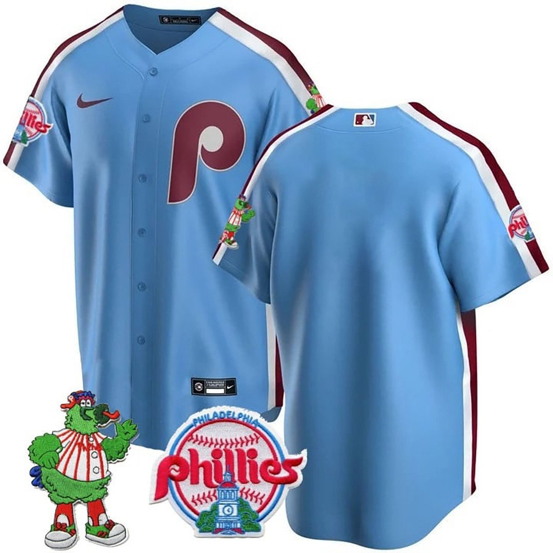 Men's Philadelphia Phillies Team Phillie Phanatic Patch Blue Jersey