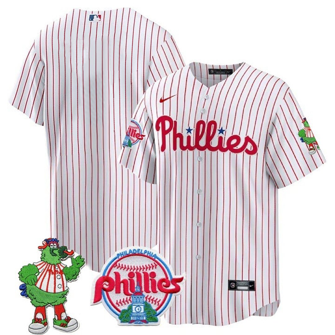Men's Philadelphia Phillies Team Phillie Phanatic Patch White Jersey