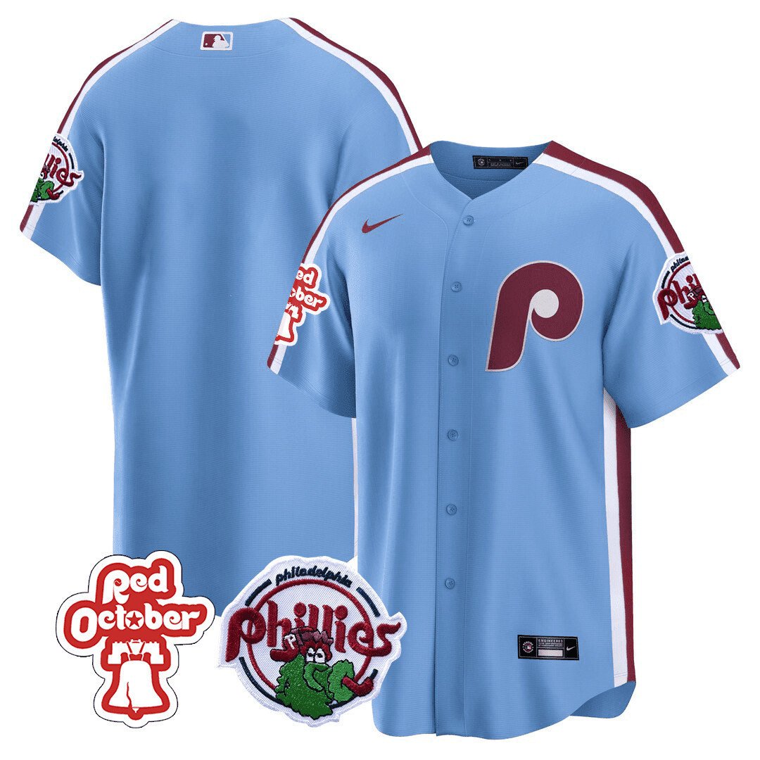 Men's Philadelphia Phillies Team Red October Patch Blue Jersey