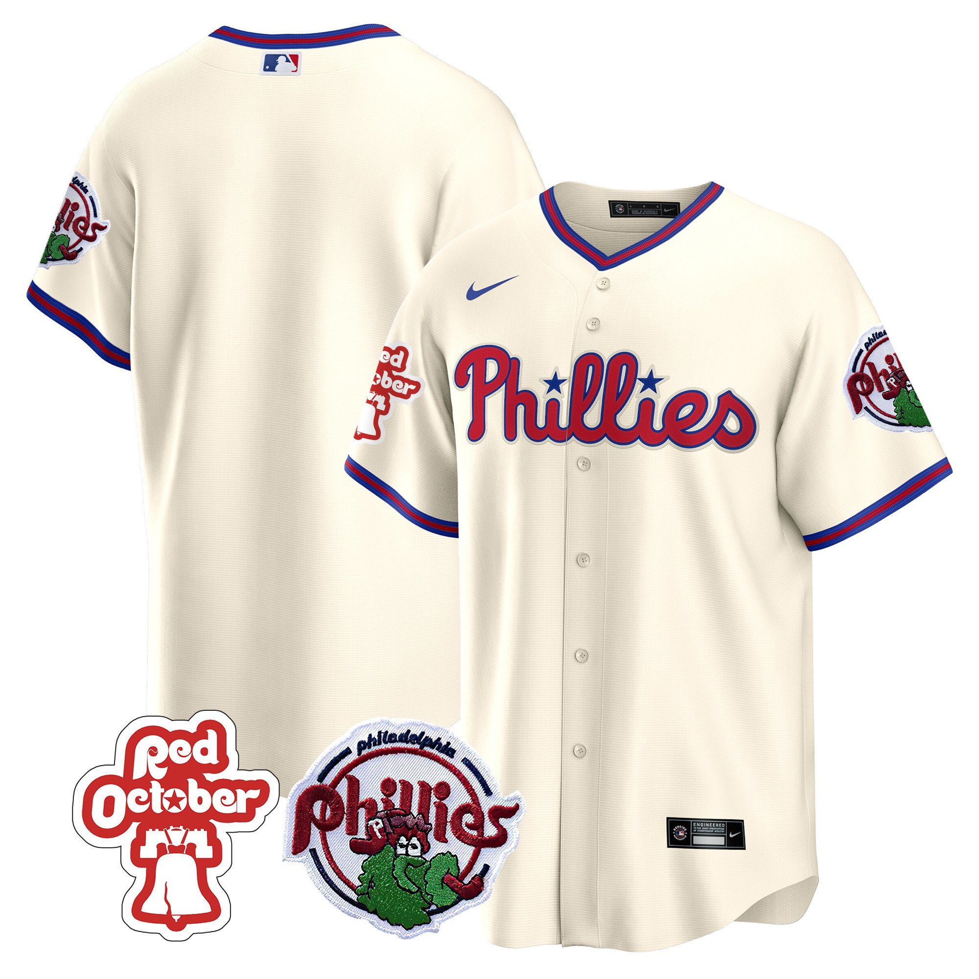 Men's Philadelphia Phillies Team Red October Patch Cream Jersey