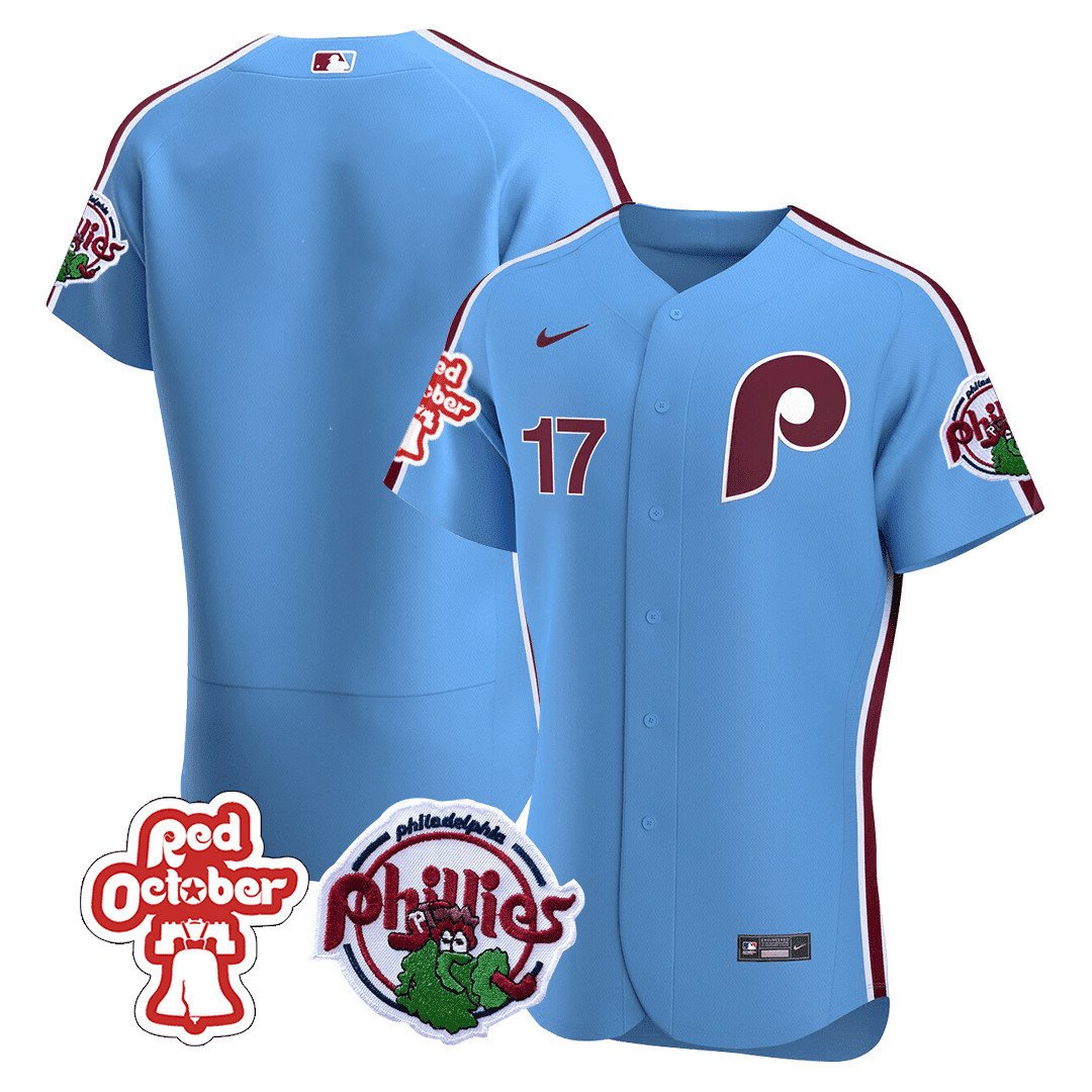 Men's Philadelphia Phillies Team Red October Patch Flex Blue Jersey